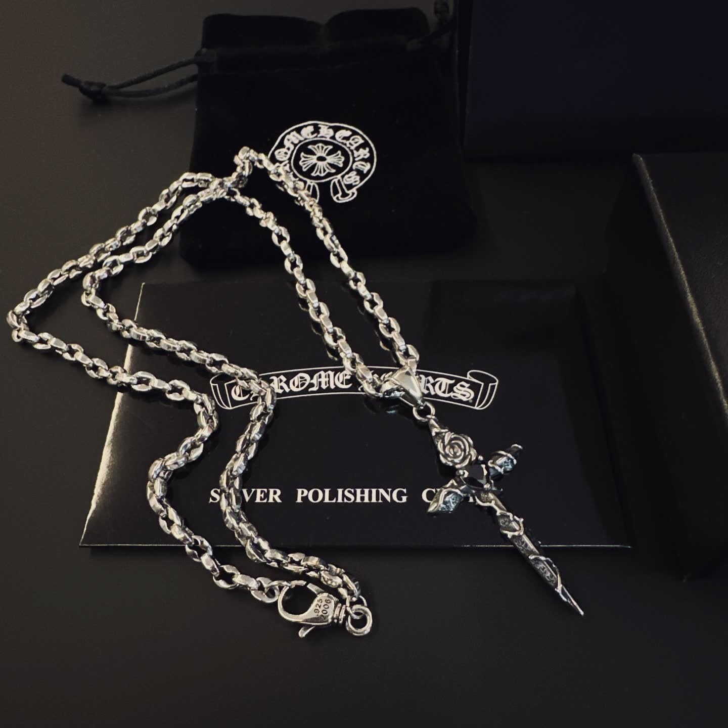 Chrome Hearts Silver Cross Pendant Necklace